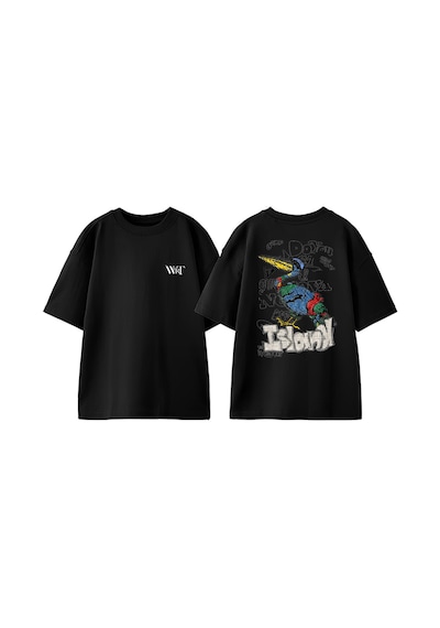 Thewert Island Tasarım Sırt Baskılı Pamuk Siyah Oversize T-shirt