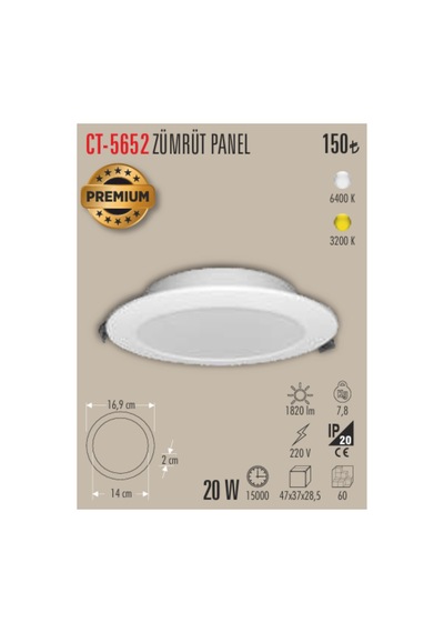 Ct-5652zümrüt Panel Spot 10 Adet - 20 W Beyaz