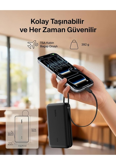 Ultracharge 20000 Mah Usb-c Kablolu Ve Ekranlı Power Bank, Siyah