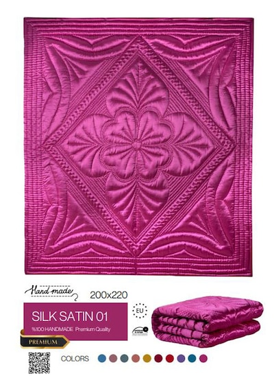 Harir El İşi Çift Kişilik Saten Yorgan 200x220 Cm Elyaf Dolgulu Fuşya