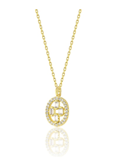 Zanaatsilver 925 ayar Gümüş Zincirli 14k Altın kaplama Oval Model Baget taşlı kolye