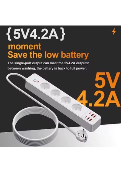 Termal Akım Korumalı 4 Lü Priz 4x Usb 2x Type-c Çıkışlı Grup Priz Çoğaltıcı 3500w 0