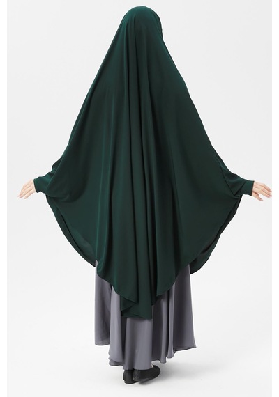 Altobeh Kadın Tesettür Medine İpeği Çarşaf Üstü Peçeli Sufle Hijab Zümrüt Yeşili