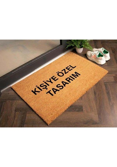 Kişiye Özel Yazılı Coco Kapı Önü Paspası 60x40 Kaymaz Taban Açık Kahverengi
