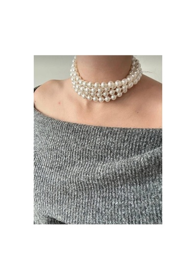 Lunarie Çok Sıralı İnci Choker Kolye 14k Gold Kapamalı 4 Sıra Beyaz