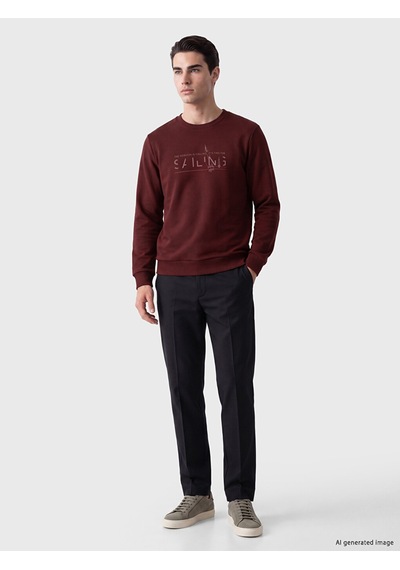 Lcwaıkıkı Classic Bordo Bisiklet Yaka Baskılı Erkek Sweatshirt