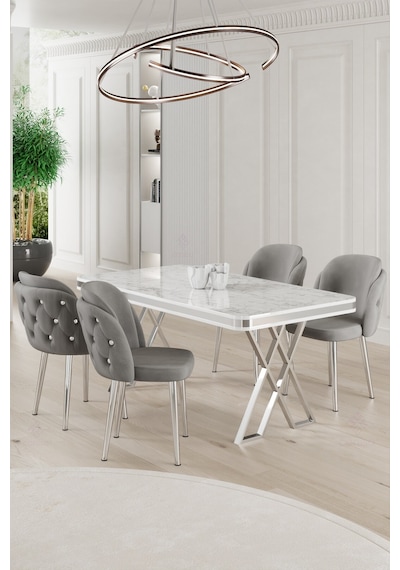 Canisa Rigel Serisi 80x130 Lak Panel Beyaz Mermer Desen Masa Takımı Krom Ayaklı 4 Gri Sandalye Masa Beyaz Mermer Desen Sandalye Gri Canisa Rigel Serisi 80x130 Lak Panel Beyaz Mermer Desen Masa Takımı Krom Ayaklı 4 Gri Sandalye Masa Beyaz Mermer Desen Sandalye Gri