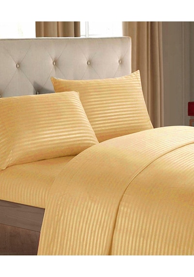 Evlen Home Line Pamuklu Nevresim Takımı 4 Parça Çizgili Saten Nevresim Seti Otel Nevresim Gold