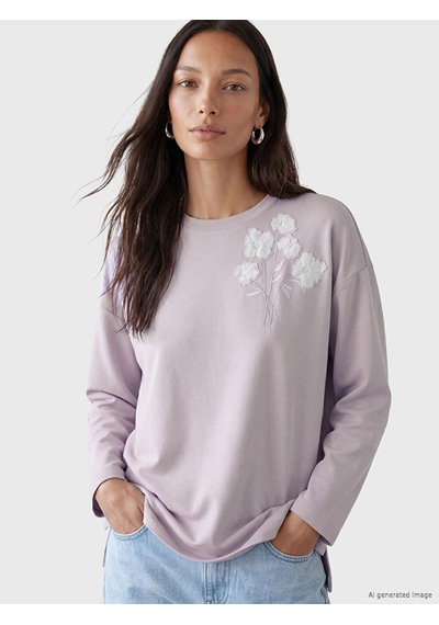 Lcw Everyday Lila Nakışlı Oversize Soft Touch Kadın Tunik