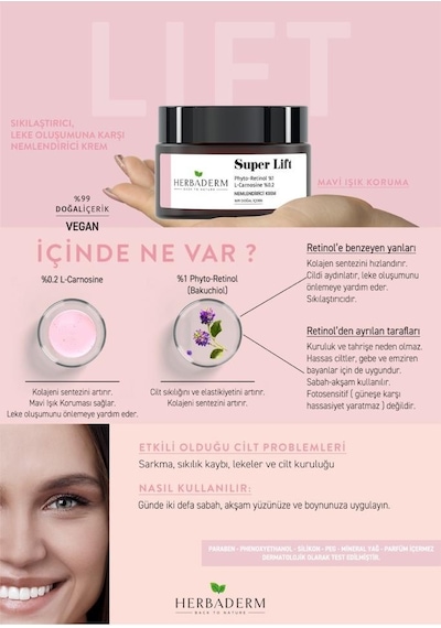 Herbaderm Super Lift Leke Oluşumuna Karşı Mavi Işık Koruma Sağlayan Nemlendirici Krem 50 ML