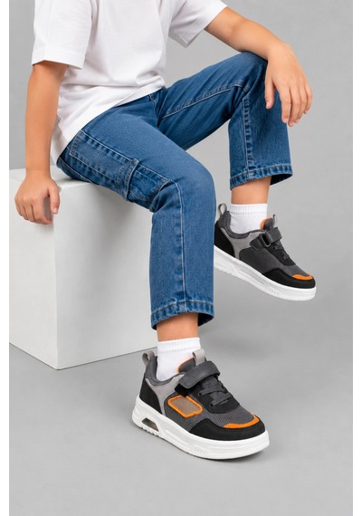 Ht Hotin Glitch Çocuk Işıklı Spor Ayakkabı Cırtlı Bağcıklı Rahat Günlük Sneaker - Füme