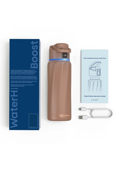 Waterh Boost Akıllı Termos Hidrasyon Takibi Yapan, Yalıtımlı 0,95l / 32oz Akıllı Şişe Kahverengi