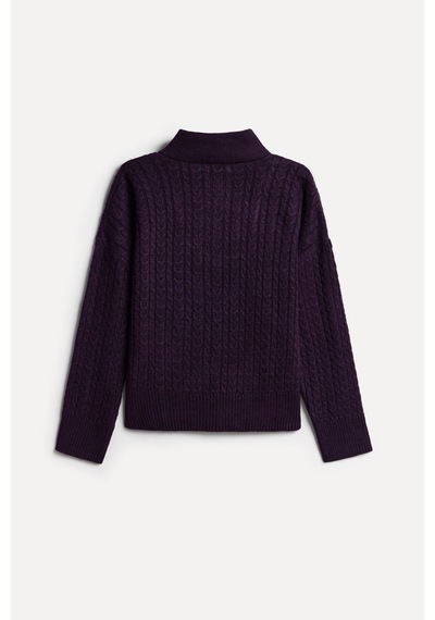Mudo Kadın Kadın Mürdüm Saç Örgülü Loose Fit Fermuarlı Polo Yaka Kazak 1272933