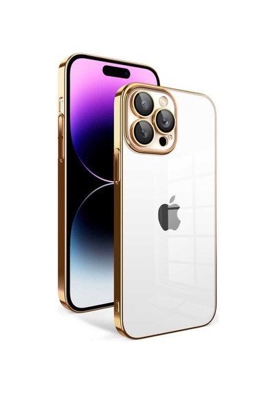 Zeyline Apple Uyumlu iPhone 14 Pro Max Kamera Korumalı Renkli Çerçeveli Zore Garaj Kapak-gold