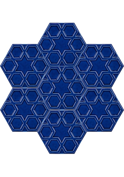 Armada Çini 15x17 Cm Rölyefli Yıldız Kobalt Altıgen Çini Karo