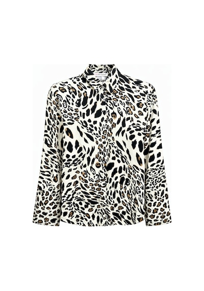 Mixray 4477 Kadın Leopar Desen Saten Gömlek Siyah Siyah