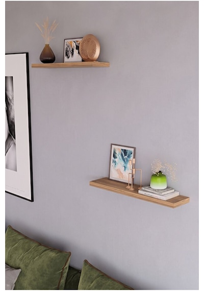 Alpa Ev Mobilya Minimal 2'li Duvar Rafı Seti Dekoratif Raf 50x15 Cm Atlantik Çam