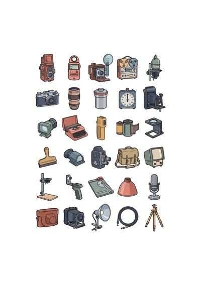 30 Adet Retro Foto Muhabir Ekipman Sticker Seti - Laptop, Ajanda, Matara İçin Çok Renkli