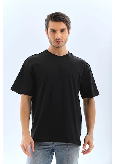 Veraura Lifestyle Unisex Oversize Düz Bisiklet Yaka T-shirt - Siyah