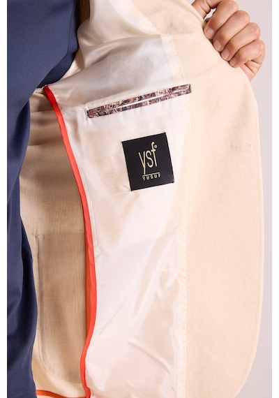 Ysf Erkek Bej Takım Elbise Keten Slim Fit Sivri Yaka Bej