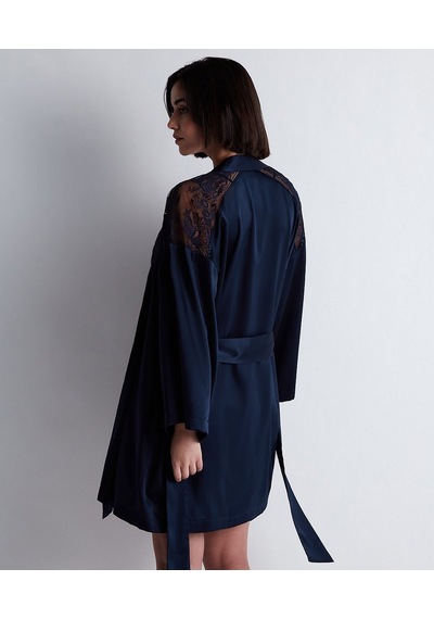 Aubade Midnight Whisper Kimono Zarif Seide Ve Dantel Detaylı Mavi