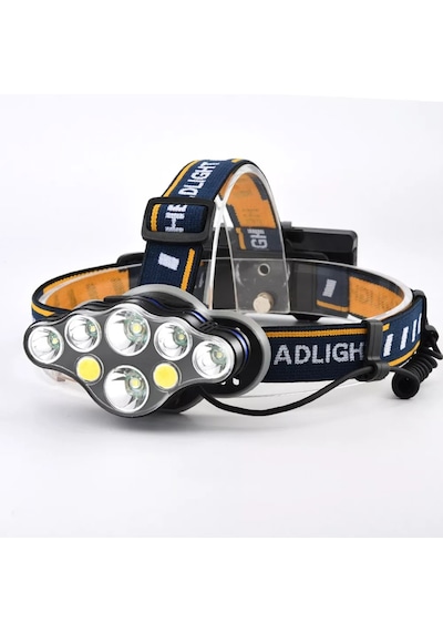PS-888 Güçlü USB Şarj Edilebilir Profesyonel 8 Modlu 6000 Lümen 8 LED Su Geçirmez Kafa Lambası Siyah
