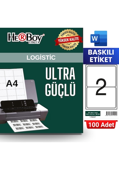 Herboy Hb-1002 199,6 X 143,5 Mm A4 Baskılı Laser Etiket 100 Adet