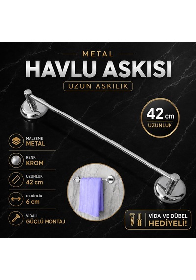 Badem10 Metal Krom Bez Havlu Asma Askısı Aparatı 42 Cm Banyo Lava