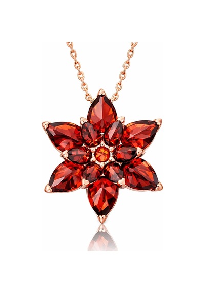 Gümüş Rose Kırmızı Lotus Çiçeği Kolye Gümüş Gümüş