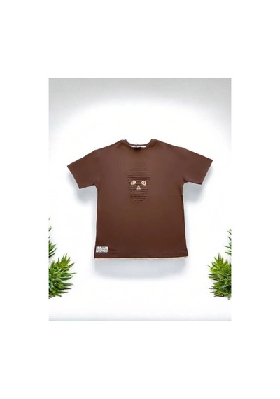 Carinos Çocuk Pamuklu Oversize Kuru Kafa Desenli Tshirt-14618 Kahverengi