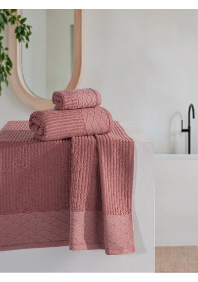Cumba %100 Pamuk 3 Lü Havlu Takımı - 30x50, 50x90, 70x140 Kiremit