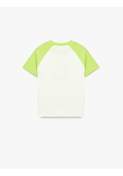 Koton Pamuklu Bisiklet Yaka Kısa Kollu Baskılı Tişört Ekru 6skg10693ak