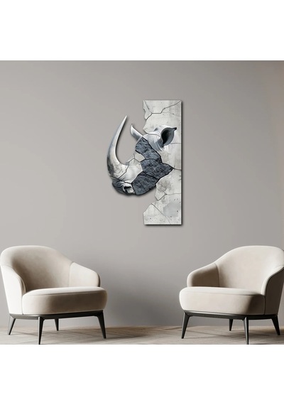 Beyaz Gergedan Metal Tablo Vahşi Doğa Duvar Dekoru 60x95 Cm Çok Renkli