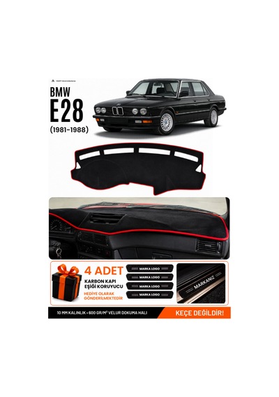 Bmw E28 1981-1988 Uyumlu Torpido Koruma, Torpido Örtüsü, Torpido Kılıfı - Siyah Kırmızı