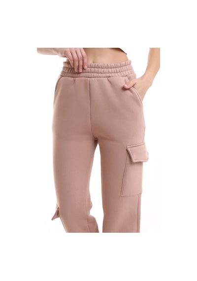 Winmoda34 Kadın Jogger Kalın 3 İplik Yandan Cepli Kargo Eşofman Altı Bisküvi