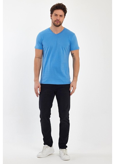 Erkek Compact Penye V Yaka T-shırt Lıchen Blue