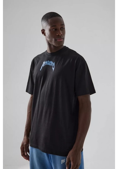 T-shirt - Athletics Baskılı Oversize Bisiklet Yaka Kısa Kol Siyah Tişört Siyah