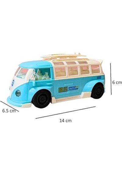 Retro Surf Minibüs Oyuncak Araba 14 Cm Çek Bırak Klasik Bus Modeli Mavi Açık Mavi