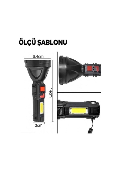 Gs-850 Usb Girişli 10w- Uzun Menzilli - Usb Şarjlı - Flaşörlü El Feneri Siyah