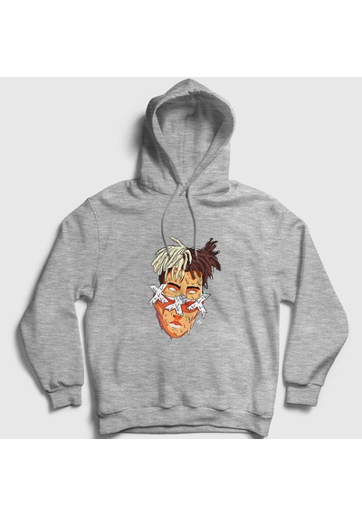 Presmono Unisex Melting Xxxtentacion Kapüşonlu Sweatshirt Gri Melanj