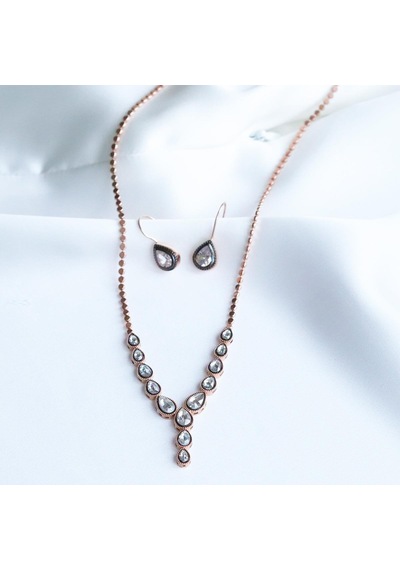 Damla Elmas Montür Modeli Rose Gold Gümüş Set Gümüş