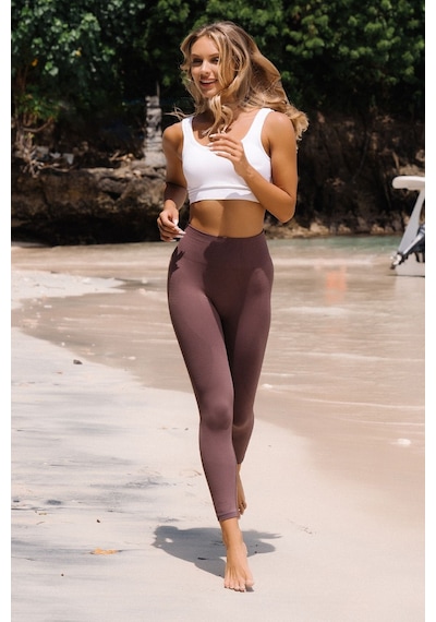 Jerf Gela Yüksek Bel Esnek ve Toparlayıcı Spor Tayt Natural Kahverengi