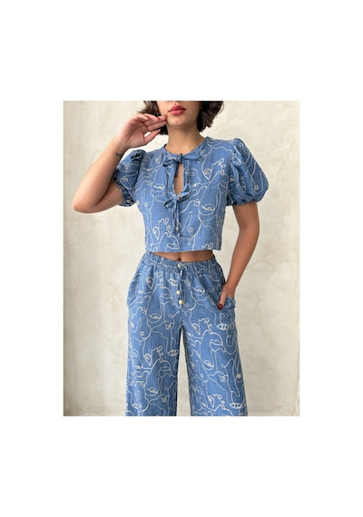 Verymoda Nakışlı Önden Baglamalı Bluz D2790 Koyu Mavi