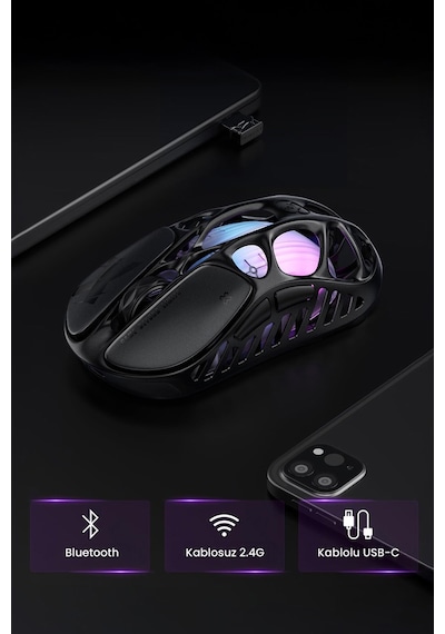 Gravastar Mercury X Rgb 32k Dpı Optik Gaming Mouse, Kablosuz, Magnezyum Alaşımlı, Programlanabilir 5 Mercury X