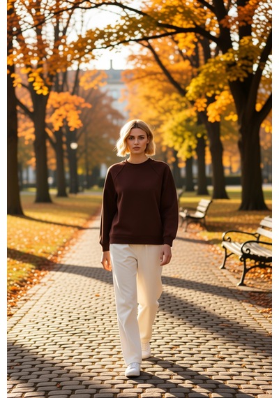 Benerly Kadın Bisiklet Yaka Reglan Kol Düz Örme Sweatshirt Fonksiyonel Da Koyu Kahverengi
