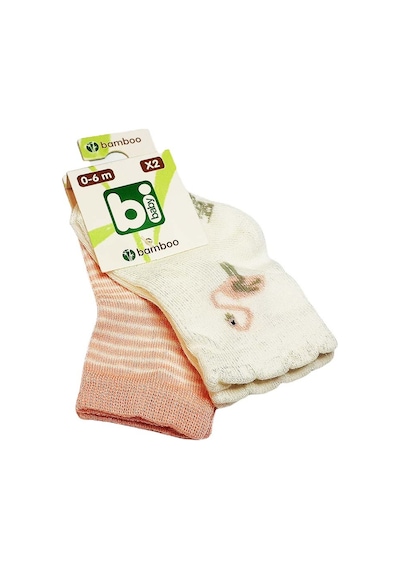 Bibaby Bambu Bebek Çorabı 2 Li 0-6 Ay - Pembe Kuğu - Beyaz Pembe - Beyaz