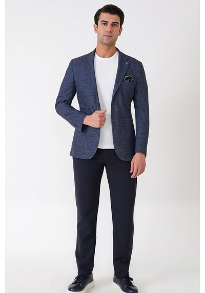 Slim Fit Çift Yırtmaçlı Torba Cep Esenk Yünlü Lacivert Ceket C 752