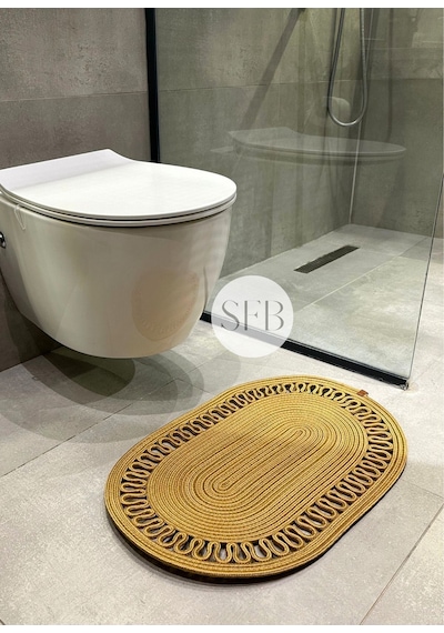 Buççin Online Mağaza Klozet Önü Paspası 40x60cm, Banyo Paspası, Küçük Paspas, Klozet Paspas, Paspas, Bohem Paspas Jüt Ort Çok Renkli