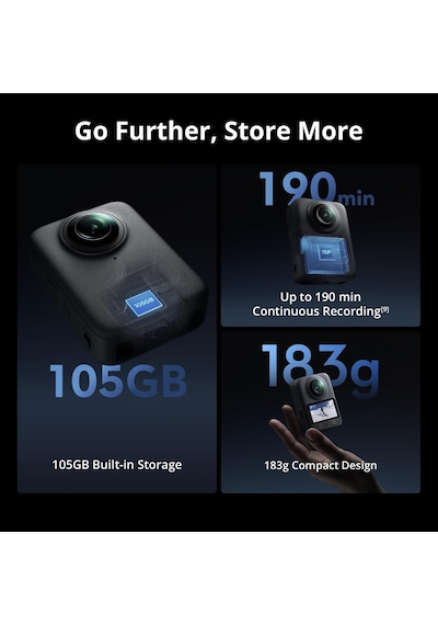 Osmo 360 Adventure Combo - 1 İnç Sensörlü 360 Derece Kamera, Yerel 8k-360 Video, 120mp Panoramik Fotoğraflar, 100