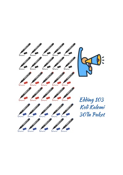 Edding Permanent Markör E-103 Mavi Siyah Kırmızı 30 Lu Paket